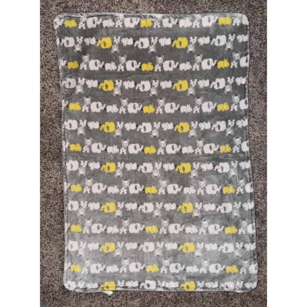 Okie Dokie Elephant Baby Blanket Gray Yellow White Hippo Giraffe Safari Lovey